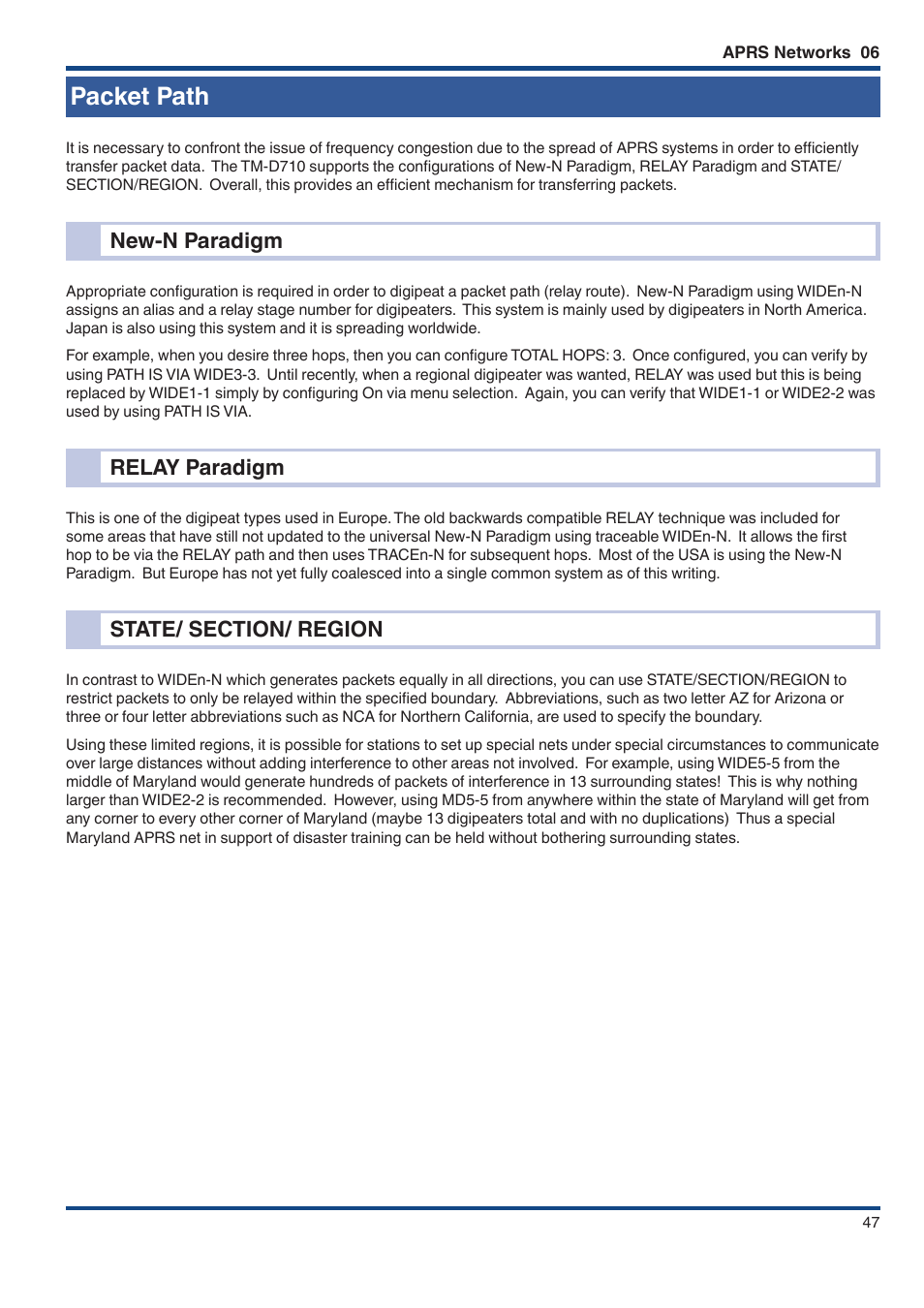 Packet path, New-n paradigm, Relay paradigm | State/ section/ region | Kenwood TM-D710GE User Manual | Page 51 / 108