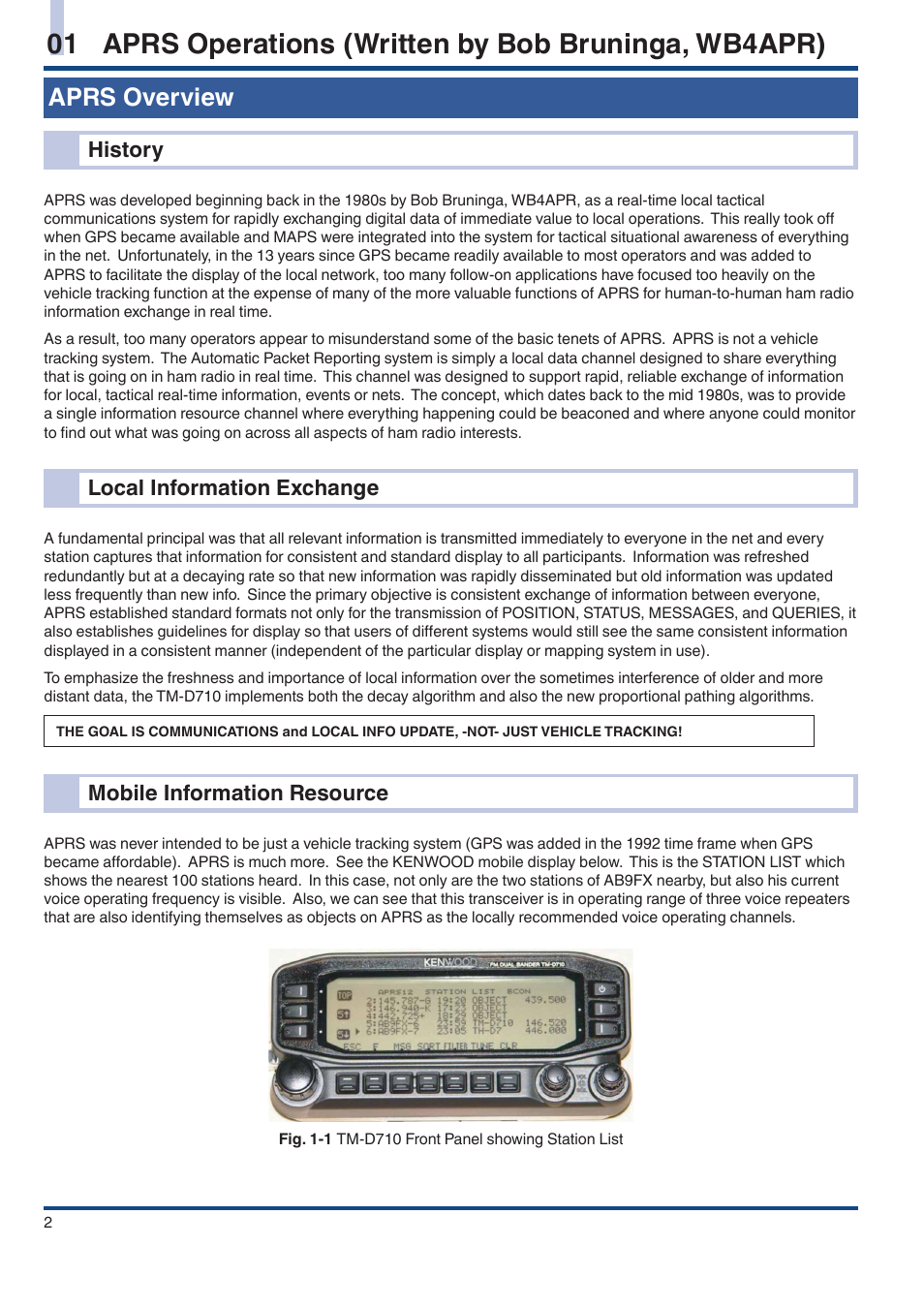 Aprs overview, History, Local information exchange | Mobile information resource | Kenwood TM-D710GE User Manual | Page 6 / 108