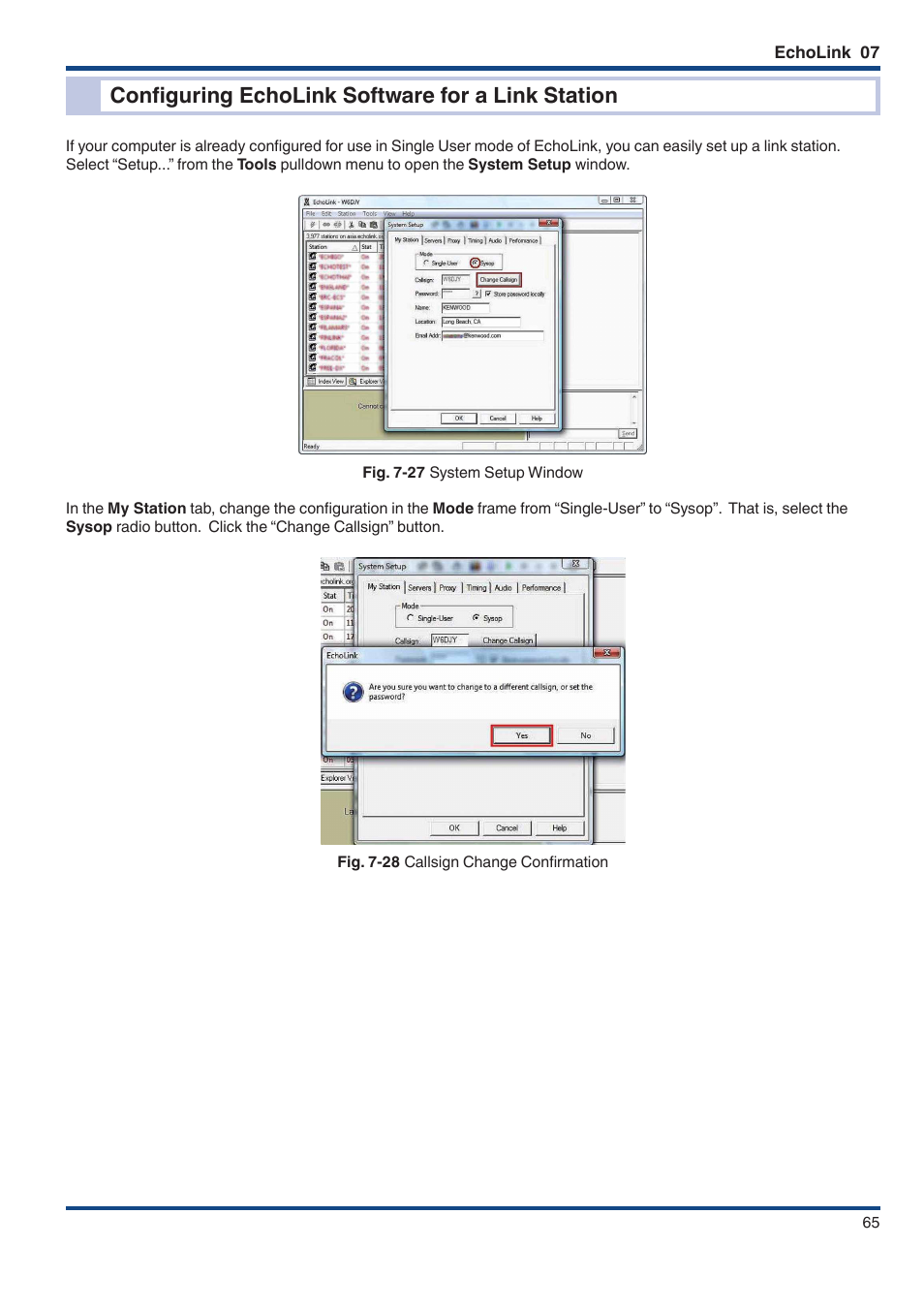 Configuring echolink software for a link station | Kenwood TM-D710GE User Manual | Page 69 / 108