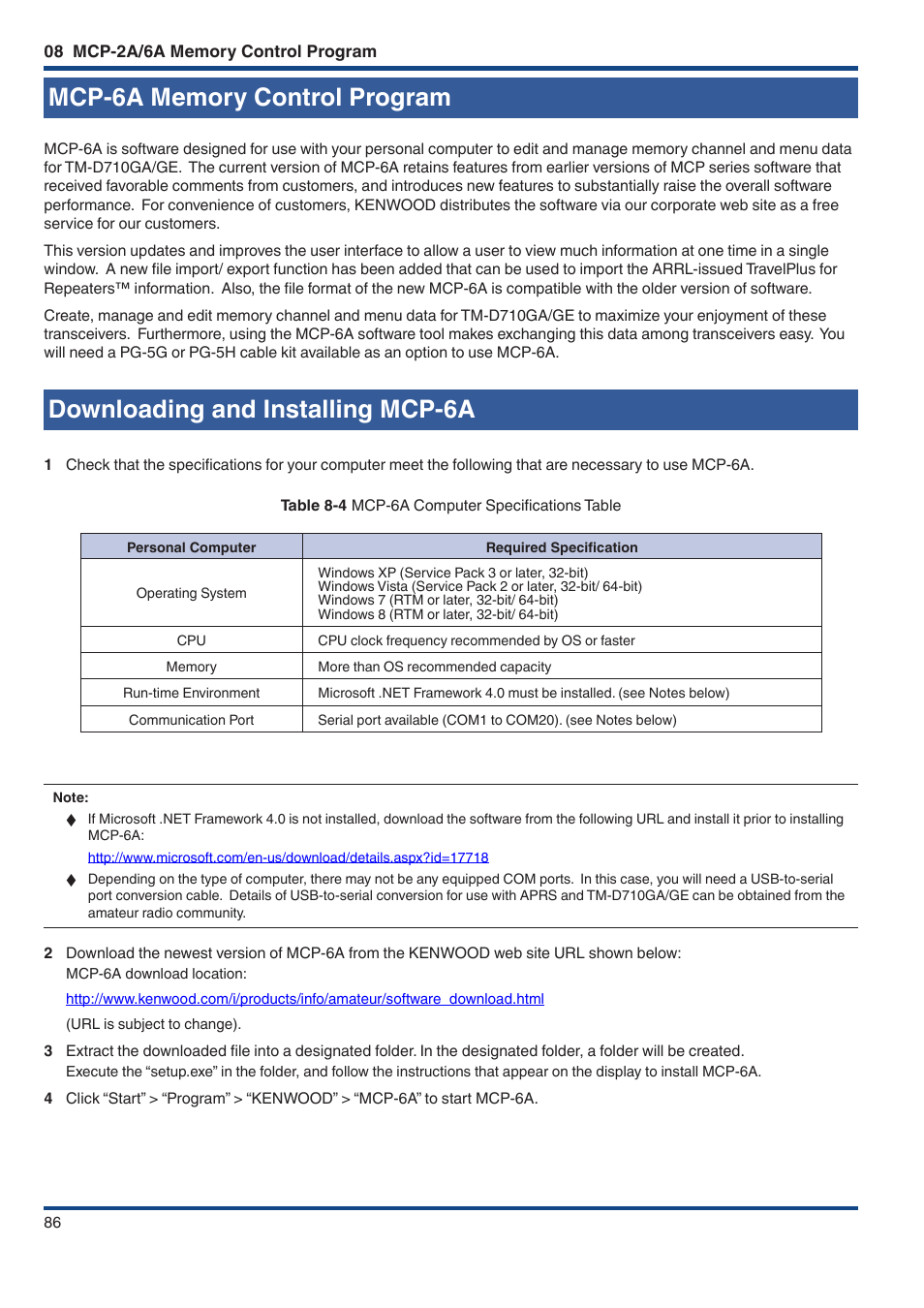 Mcp‑6a memory control program, Downloading and installing mcp‑6a, Downloading and installing mcp-6a | Kenwood TM-D710GE User Manual | Page 90 / 108