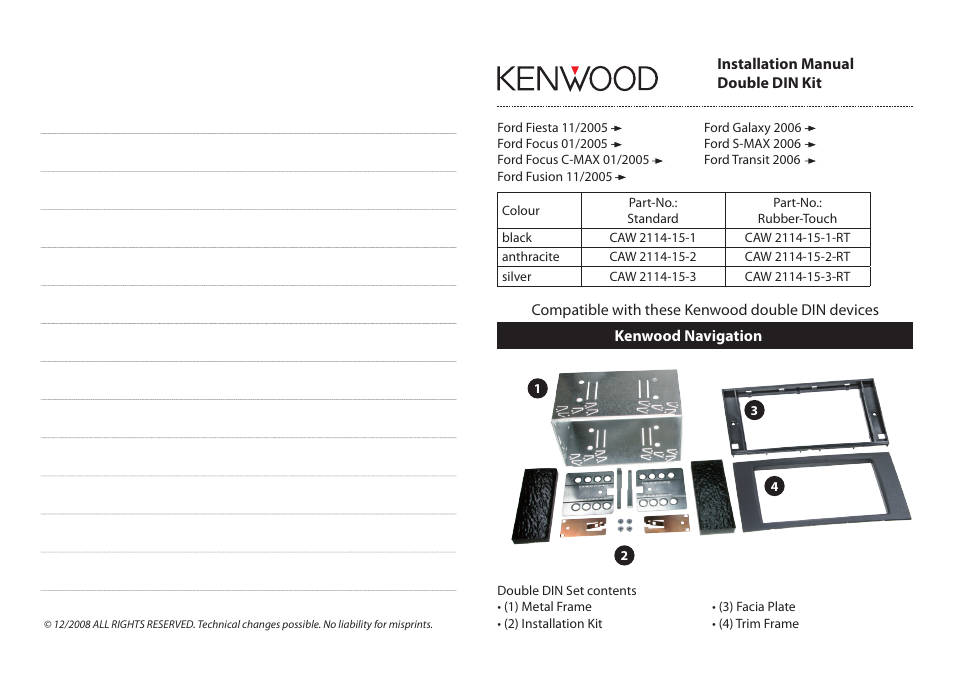 Kenwood CAW2114-15-S-RT User Manual | 2 pages