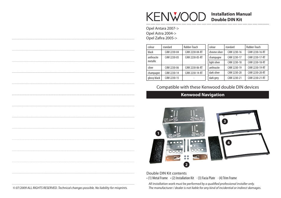 Kenwood CAW2230-16-RT User Manual | 2 pages