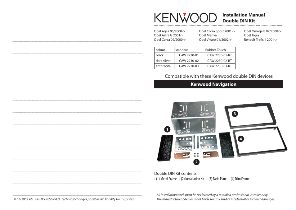 Kenwood CAW2230-03-RT User Manual | 2 pages