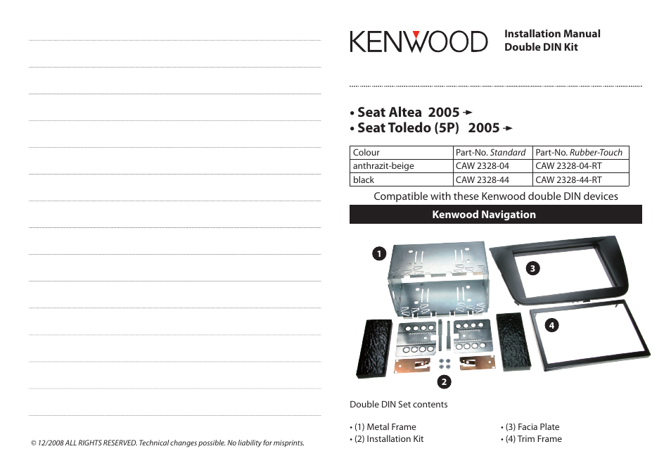 Kenwood CAW2328-44 User Manual | 2 pages