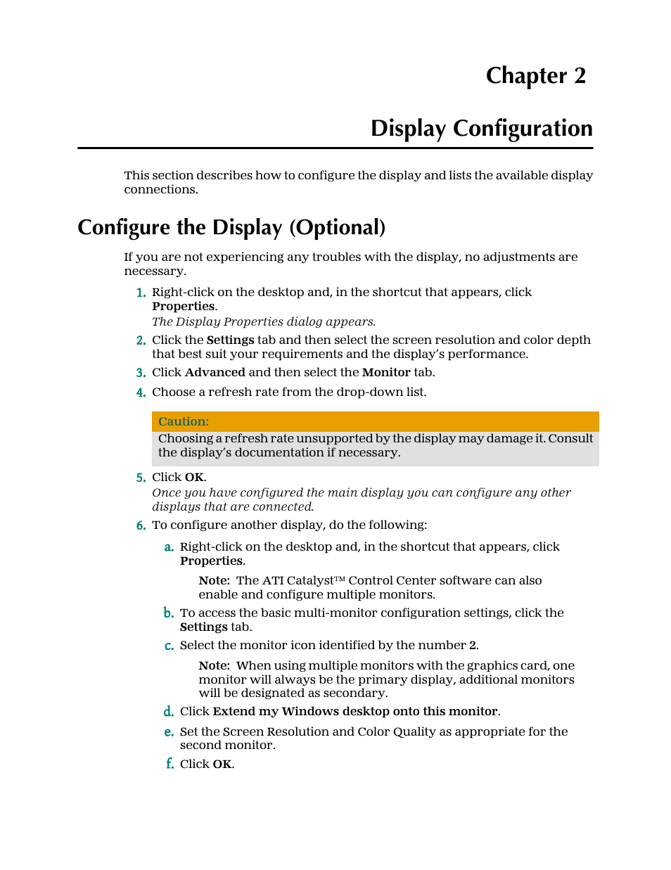 Chapter 2 — display configuration, Configure the display (optional), Display configuration | Chapter 2 display configuration | AMD Radeon 4850 User Manual | Page 9 / 18