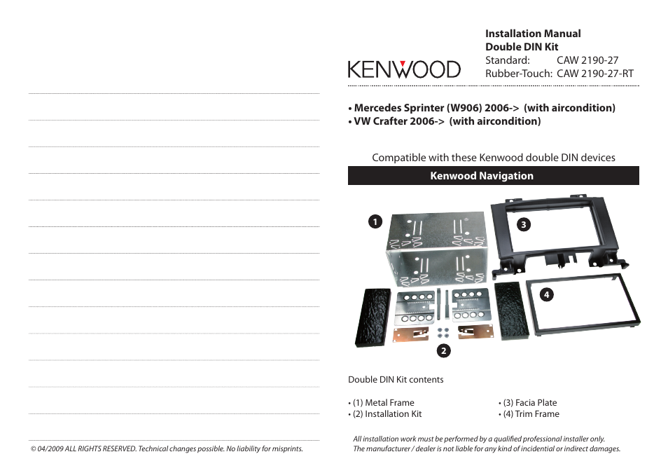 Kenwood CAW2190-27-RT User Manual | 2 pages