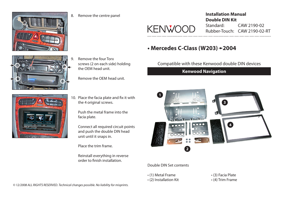 Kenwood CAW2190-02-RT User Manual | 2 pages