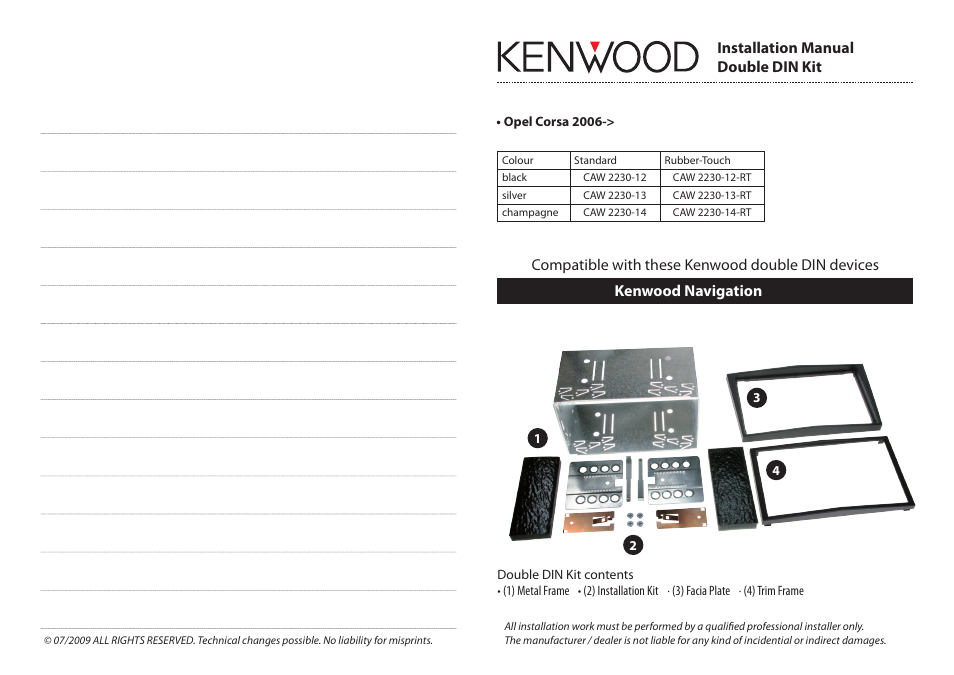 Kenwood CAW2230-13-RT User Manual | 2 pages