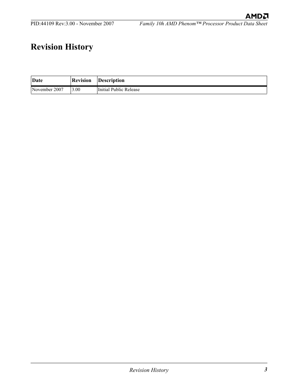 Revision history | AMD Phenom 10h User Manual | Page 3 / 6