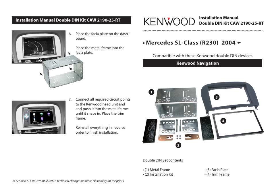 Kenwood CAW2190-25-RT User Manual | 2 pages