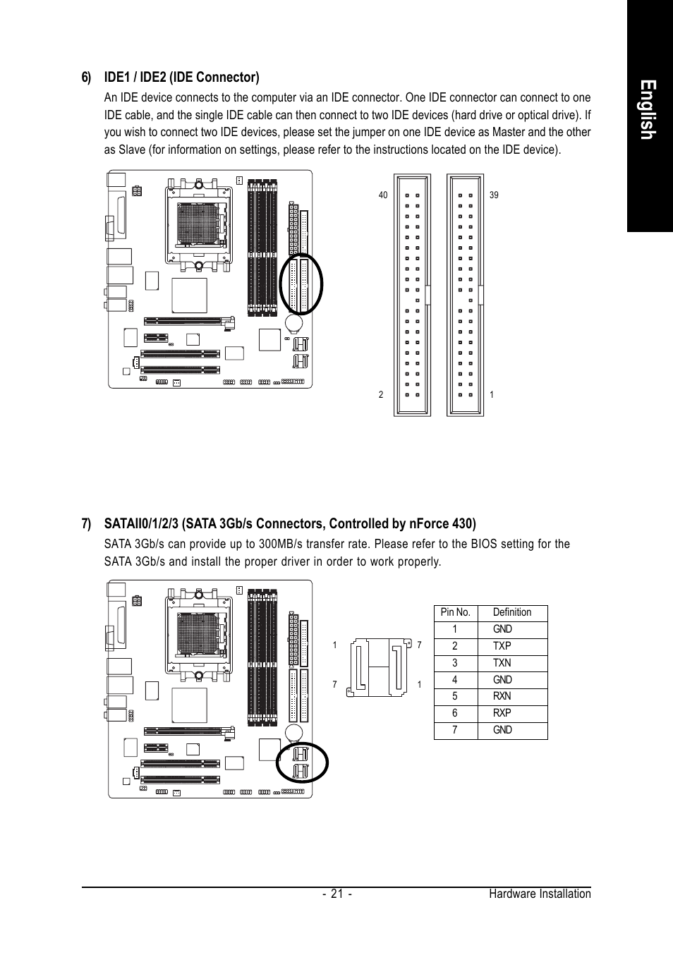 English, 6) ide1 / ide2 (ide connector) | AMD GA-K8N51GMF-9 User Manual | Page 21 / 80