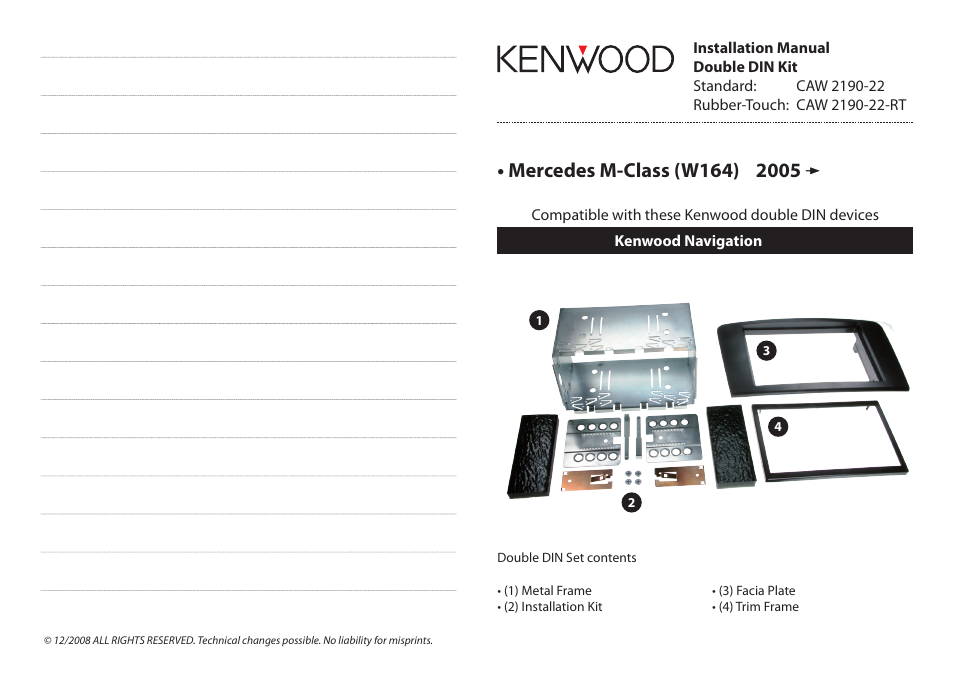 Kenwood CAW2190-22 User Manual | 2 pages