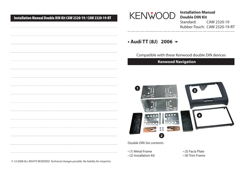 Kenwood CAW2320-19 User Manual | 2 pages