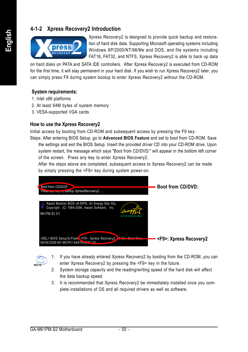 English, 1-2 xpress recovery2 introduction | AMD GA-M61PM-S2 User Manual | Page 50 / 80