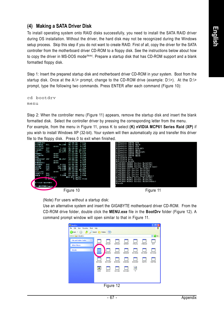 English, 4) making a sata driver disk | AMD GA-M61PM-S2 User Manual | Page 67 / 80