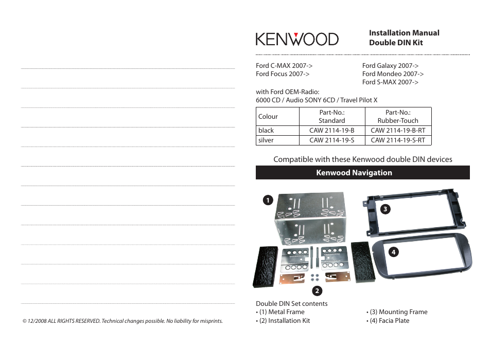 Kenwood CAW2114-19-S User Manual | 2 pages