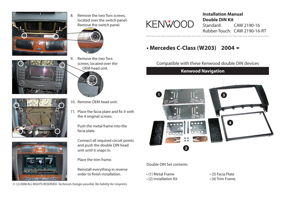 Kenwood CAW2190-16 User Manual | 2 pages
