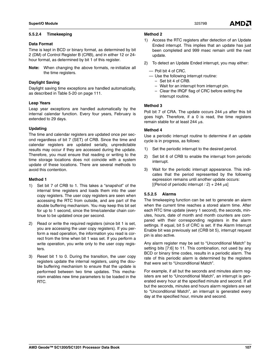 4 timekeeping, 5 alarms | AMD Geode SC1201 User Manual | Page 107 / 443