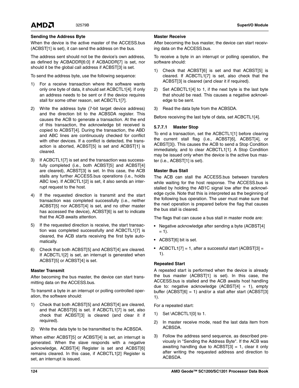 1 master stop | AMD Geode SC1201 User Manual | Page 124 / 443