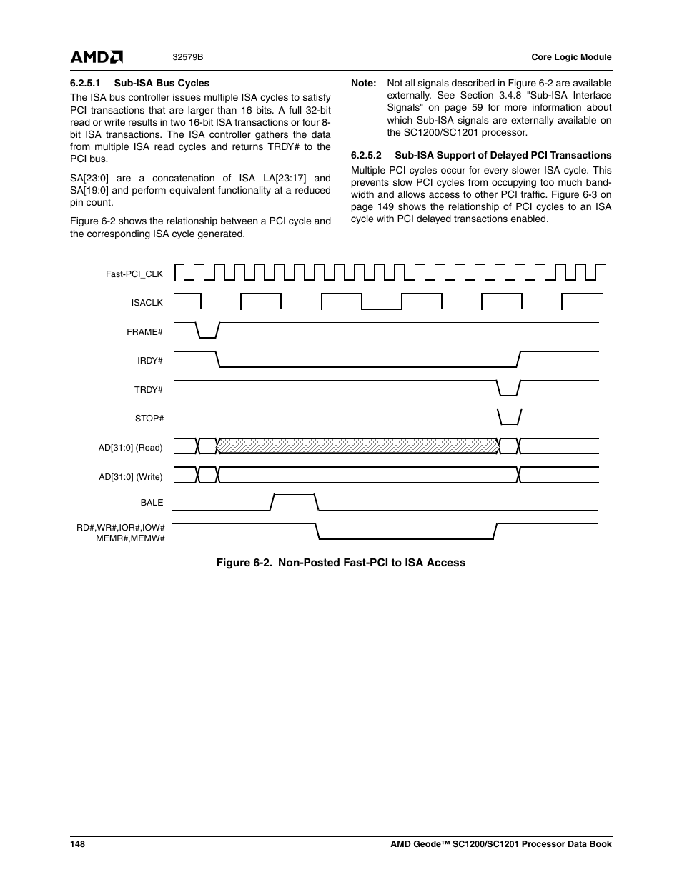 1 sub-isa bus cycles, 2 sub-isa support of delayed pci transactions, Figure 6-2 | Non-posted fast-pci to isa access | AMD Geode SC1201 User Manual | Page 148 / 443