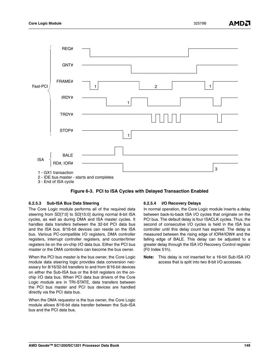 3 sub-isa bus data steering, 4 i/o recovery delays, Figure 6-3 | Pci to isa cycles with delayed transaction enabled | AMD Geode SC1201 User Manual | Page 149 / 443