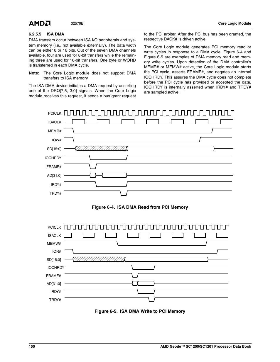 5 isa dma, Figure 6-4, Isa dma read from pci memory | Figure 6-5, Isa dma write to pci memory | AMD Geode SC1201 User Manual | Page 150 / 443