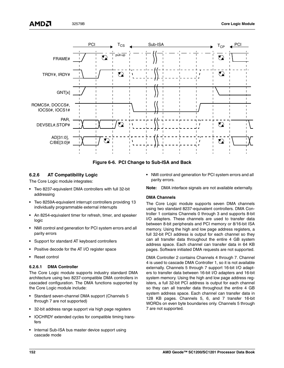 6 at compatibility logic, 1 dma controller, Figure 6-6 | Pci change to sub-isa and back | AMD Geode SC1201 User Manual | Page 152 / 443