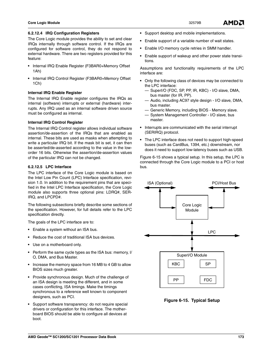 4 irq configuration registers, 5 lpc interface, Figure 6-15 | Typical setup | AMD Geode SC1201 User Manual | Page 173 / 443