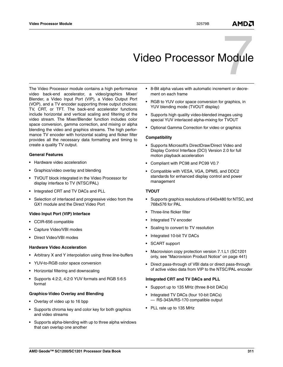 Video processor module, 0 video processor module | AMD Geode SC1201 User Manual | Page 311 / 443