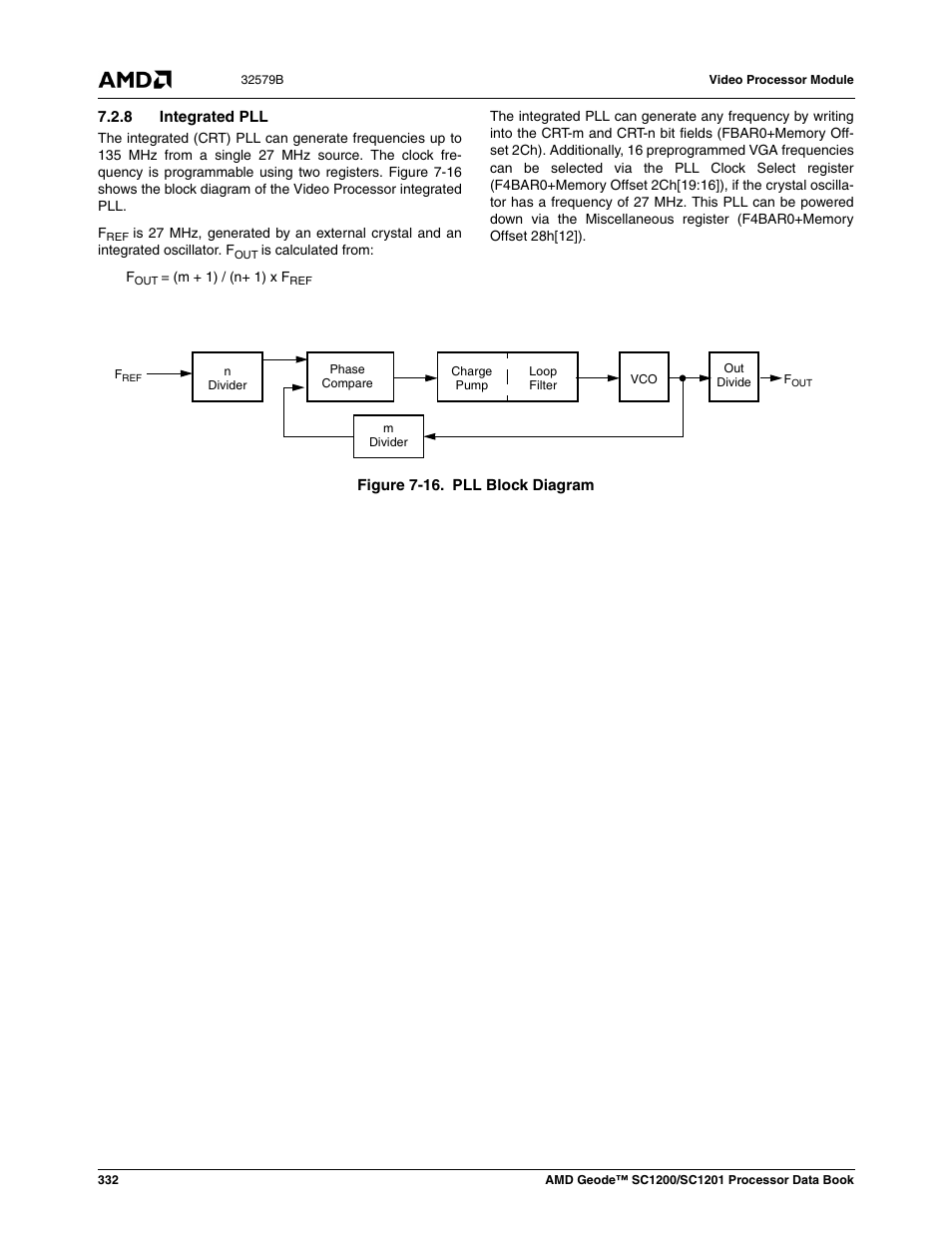 8 integrated pll, Figure 7-16, Pll block diagram | AMD Geode SC1201 User Manual | Page 332 / 443