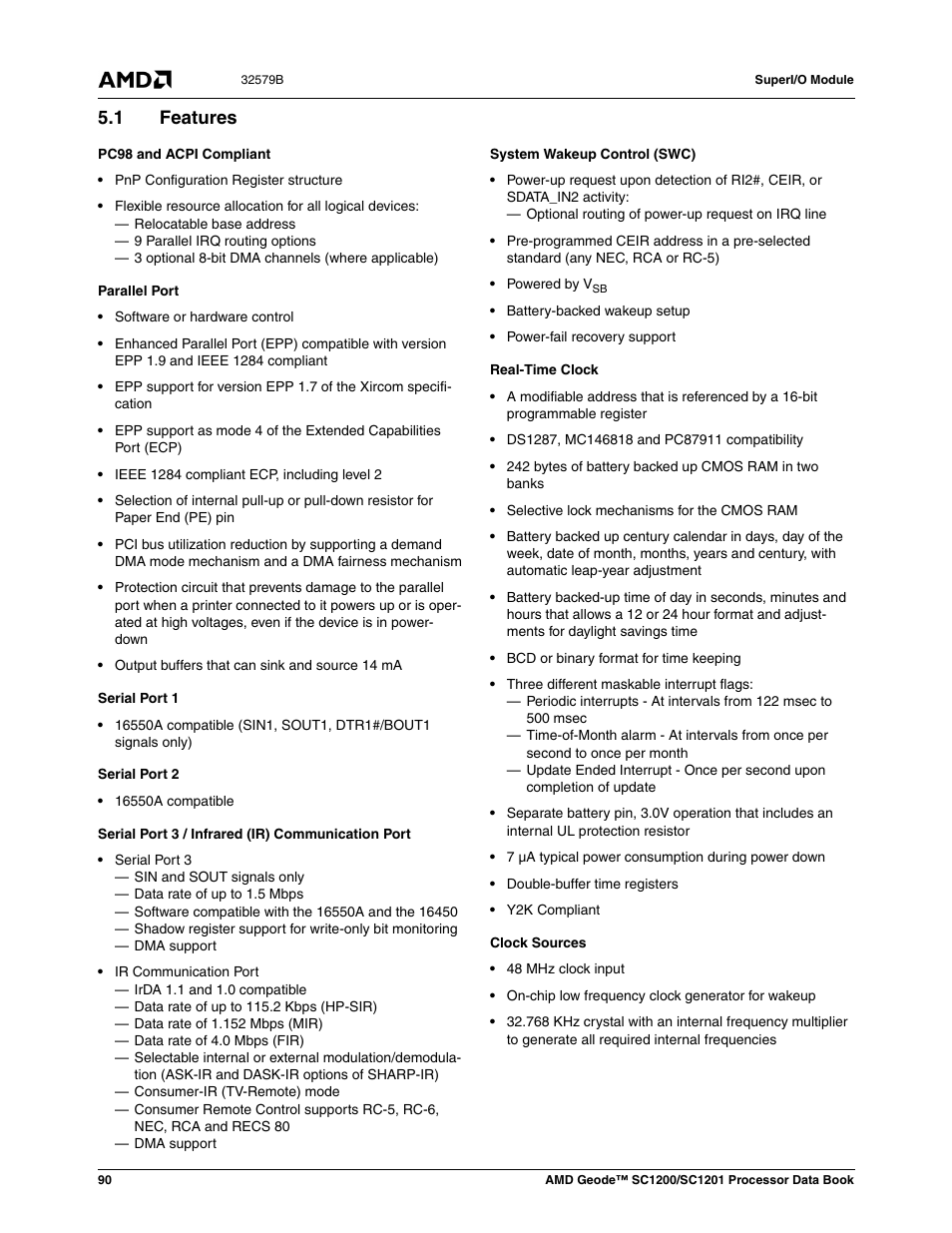 1 features, Features | AMD Geode SC1201 User Manual | Page 90 / 443