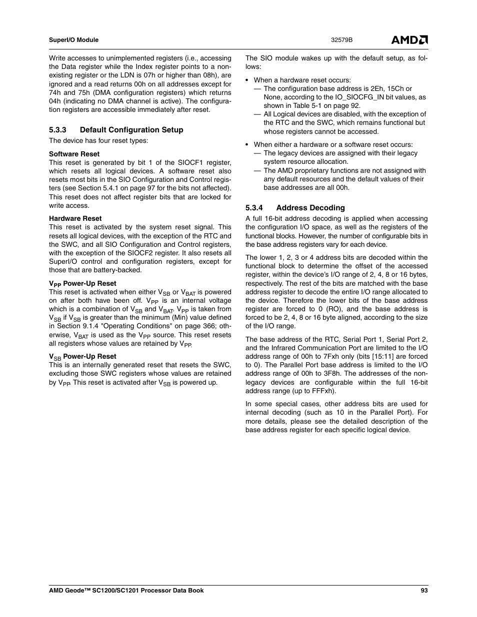 3 default configuration setup, 4 address decoding | AMD Geode SC1201 User Manual | Page 93 / 443