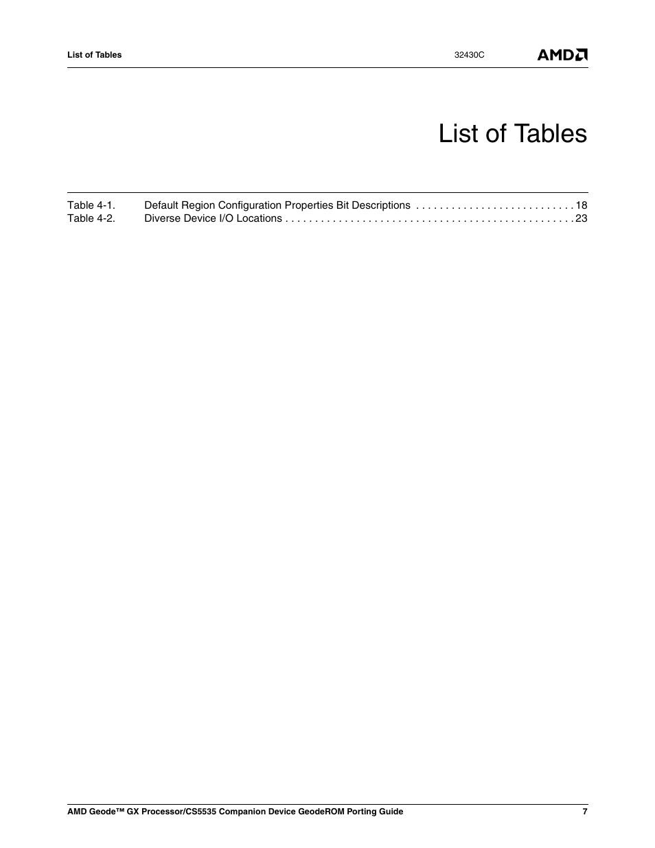 List of tables | AMD CS5535 User Manual | Page 7 / 36