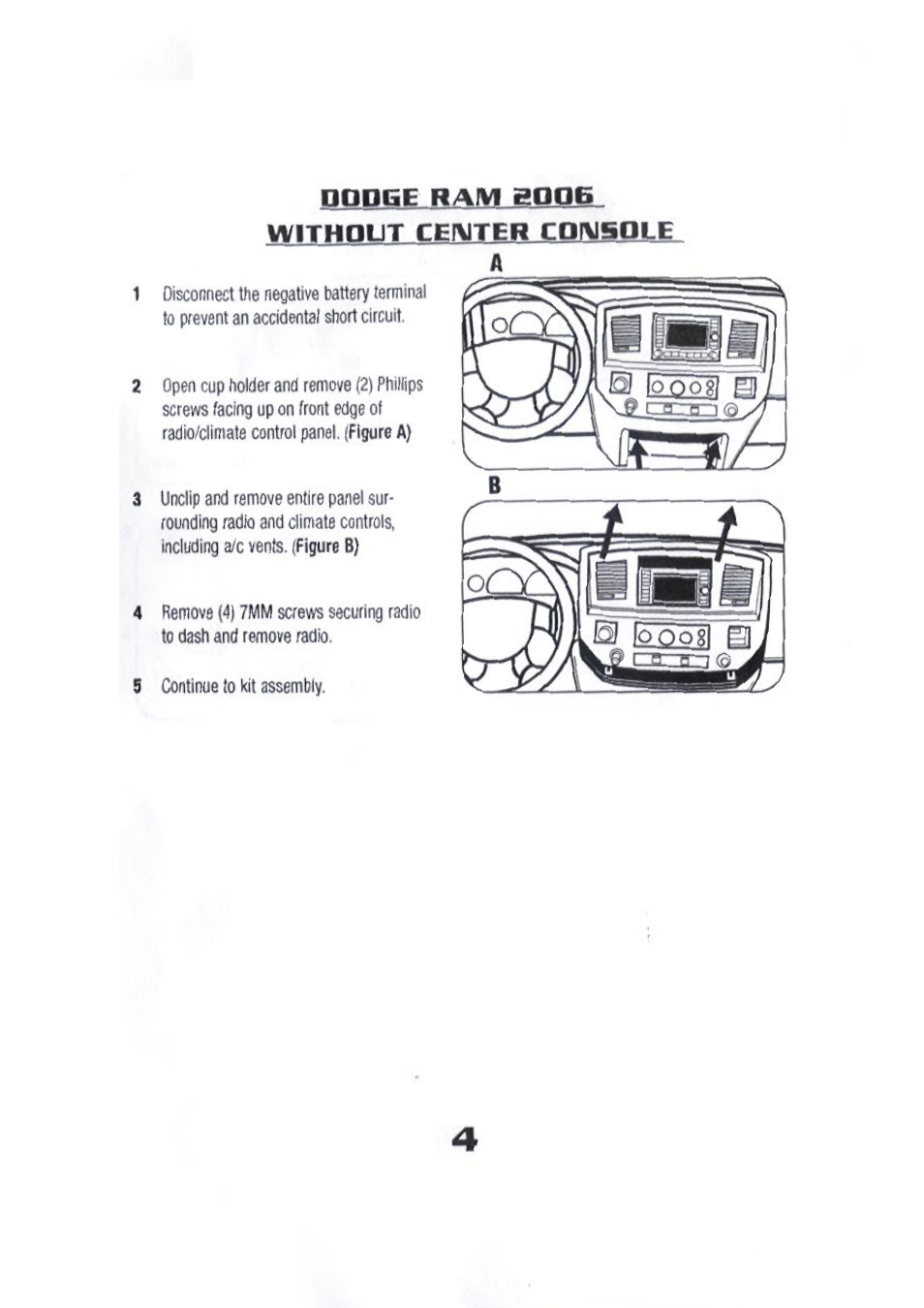 Dodge ram 8006 without ceixiter coi^sole, Dodge ram 2006 (without center console | Kenwood CAW1035-01 User Manual | Page 6 / 14