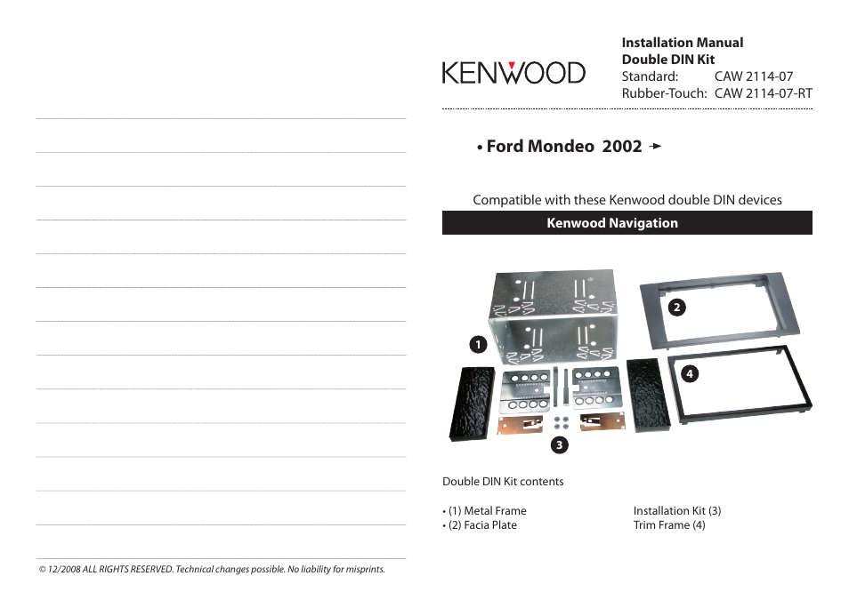 Kenwood CAW2114-07 User Manual | 2 pages