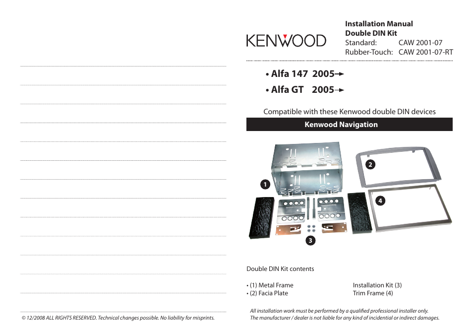 Kenwood CAW2001-07 User Manual | 2 pages