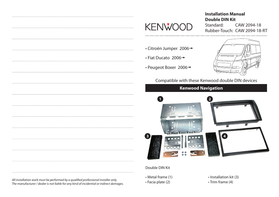 Kenwood CAW2094-18 User Manual | 2 pages