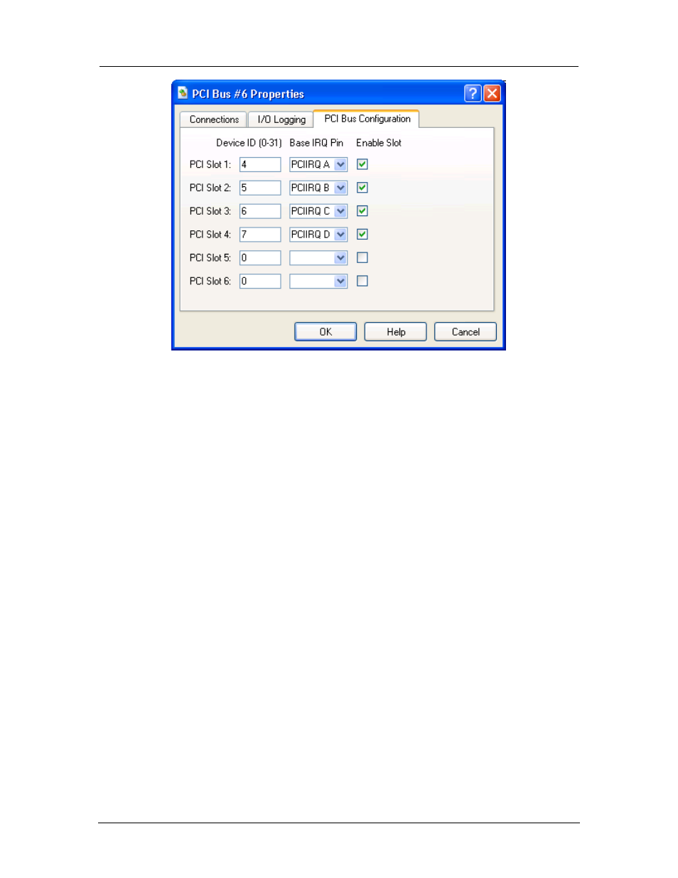 Figure 7-28: pci bus properties dialog | AMD SimNow Simulator 4.4.4 User Manual | Page 105 / 269