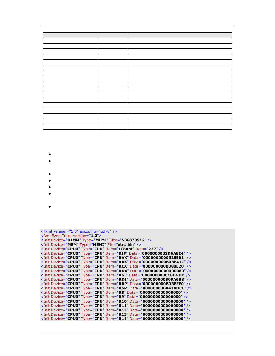 Limitations, Example xtr xml file, Table 7-8: internal execution control flags | On 7.22.5, “ example xtr xml file, 4 limitations, 5 example xtr xml file, Amd confidential user manual september 12 | AMD SimNow Simulator 4.4.4 User Manual | Page 125 / 269