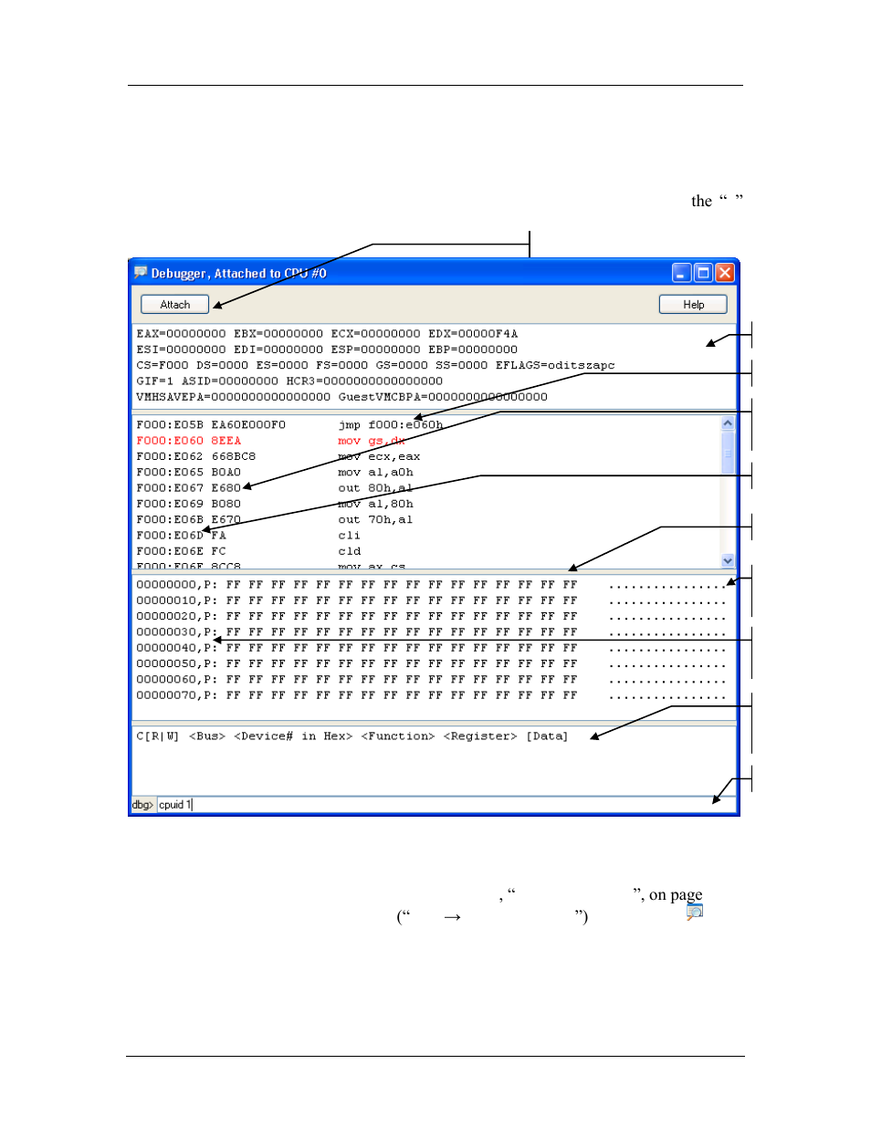 Cpu debugger, Using the cpu debugger, Setting a breakpoint | Figure 10-1: cpu debugger window, 10 cpu debugger, 1 using the cpu debugger | AMD SimNow Simulator 4.4.4 User Manual | Page 155 / 269