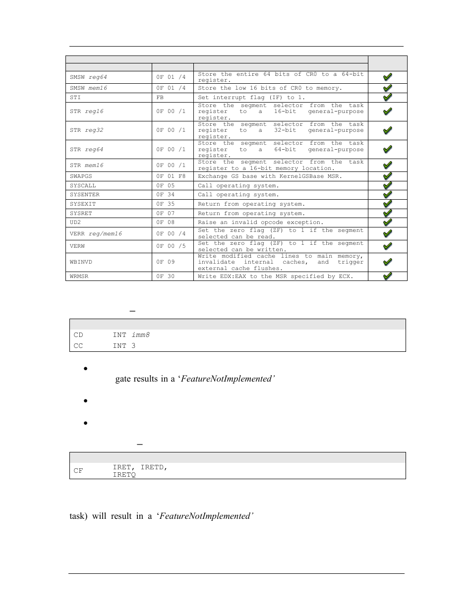 Int – interrupt to vector, Iret – return from interrupt, Table 15-9: system instruction reference | A.6.3.1, “ int – interrupt to vector, E 203, A.6.3.2, “ iret – return from interrupt, A.6.3.1 int – interrupt to vector, A.6.3.2 iret – return from interrupt, Opcode instruction description, Interrupt to vector | AMD SimNow Simulator 4.4.4 User Manual | Page 235 / 269