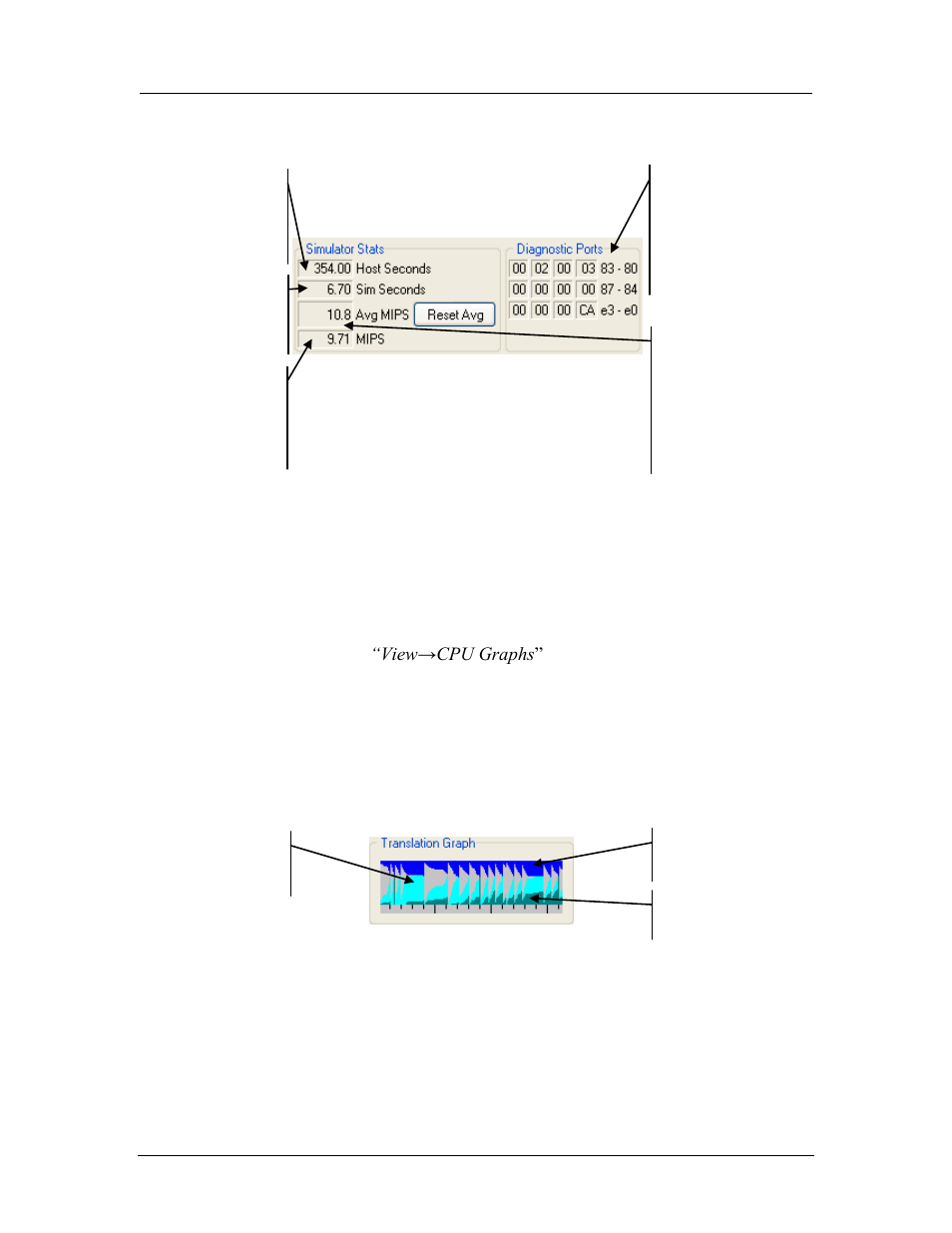 Cpu-statistics graphs, Translation graph, Real mips graph | 2 cpu-statistics graphs | AMD SimNow Simulator 4.4.4 User Manual | Page 37 / 269