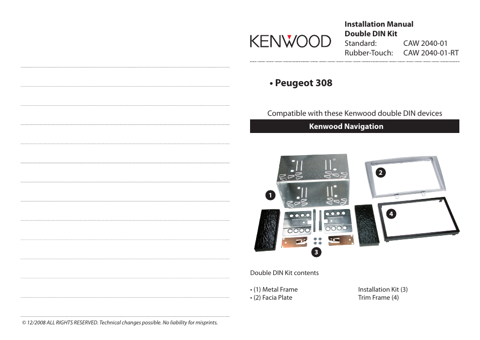 Kenwood CAW2040-01-RT User Manual | 2 pages