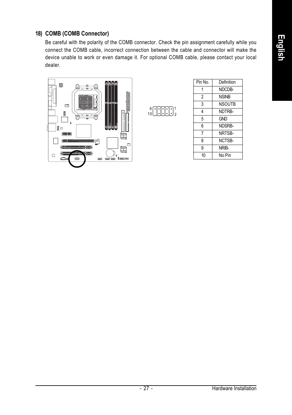 English, 18) comb (comb connector) | AMD GA-MA69VM-S2 User Manual | Page 27 / 88