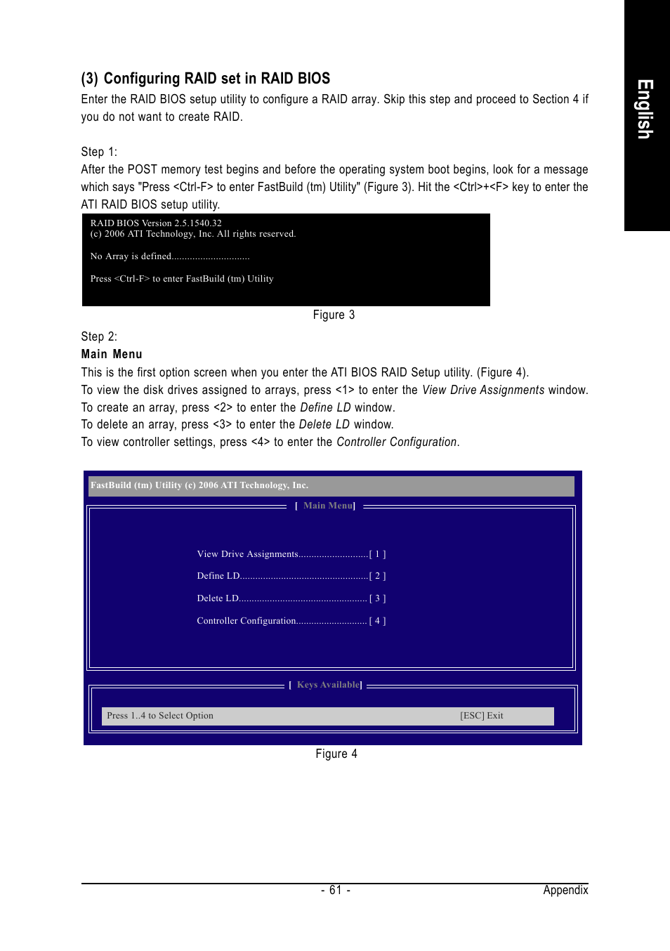 English, 3) configuring raid set in raid bios | AMD GA-MA69VM-S2 User Manual | Page 61 / 88