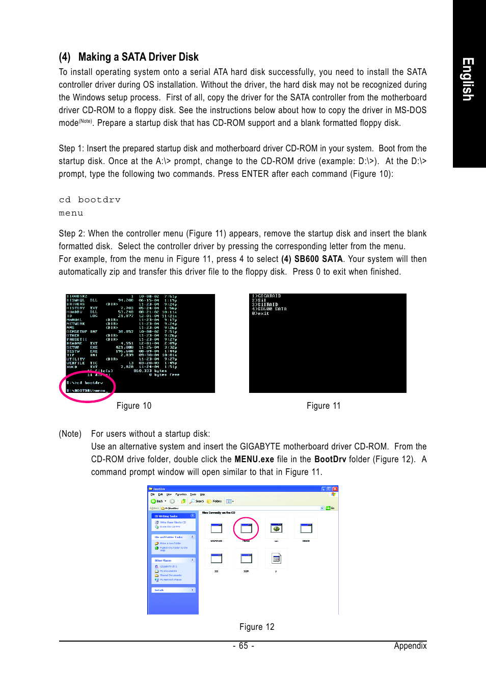 English, 4) making a sata driver disk | AMD GA-MA69VM-S2 User Manual | Page 65 / 88