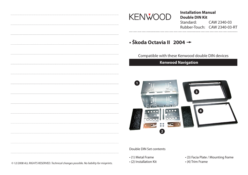 Kenwood CAW2340-03-RT User Manual | 2 pages