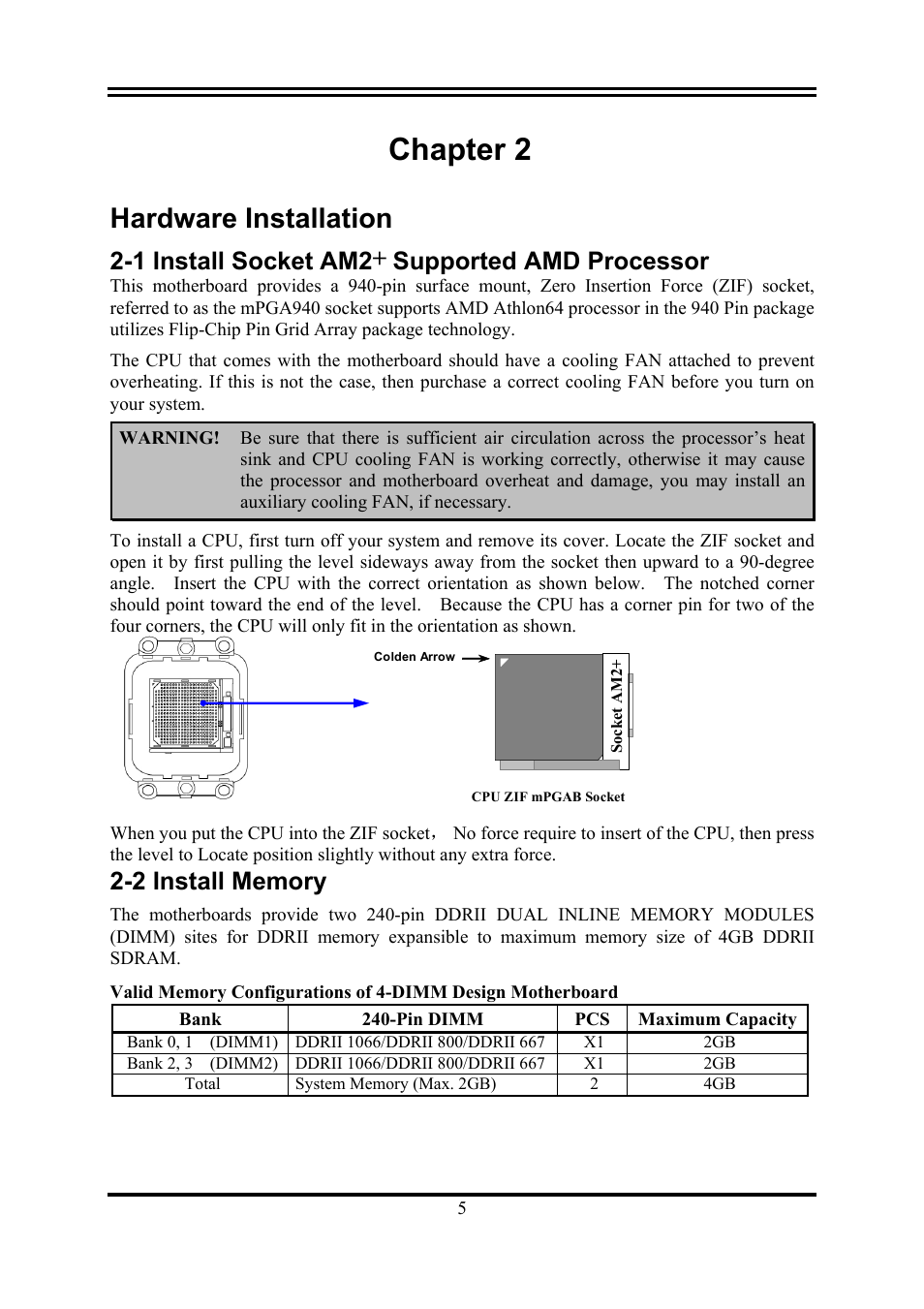 Chapter 2, Hardware installation, 1 install socket am2+ supported amd processor | AMD KM780V User Manual | Page 8 / 21