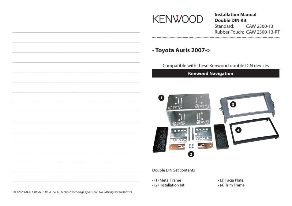 Kenwood CAW2300-13-RT User Manual | 2 pages