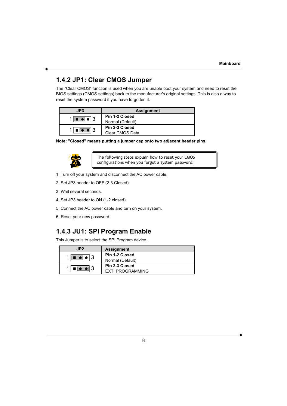 2 jp1: clear cmos jumper, 3 ju1: spi program enable | AMD K3780E User Manual | Page 12 / 43